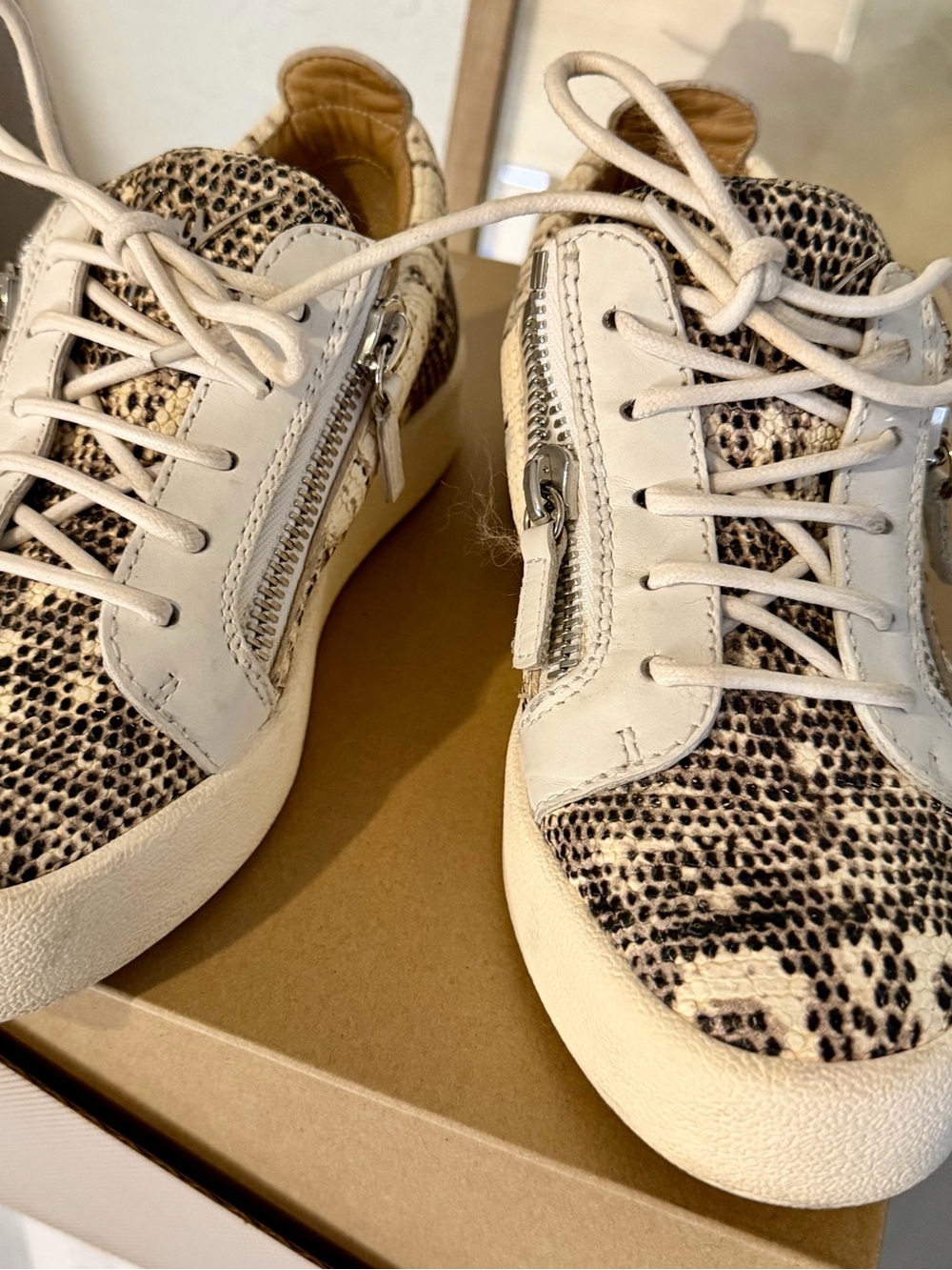 Giuseppe Zanotti Gail White and Black Snakeskin-Print Leather Sneakers